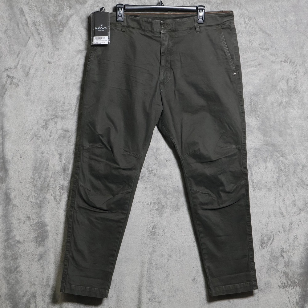Masons Pants Mens 37x28 Green Chino Slim Stretch Preppy Streetwear Italy Made